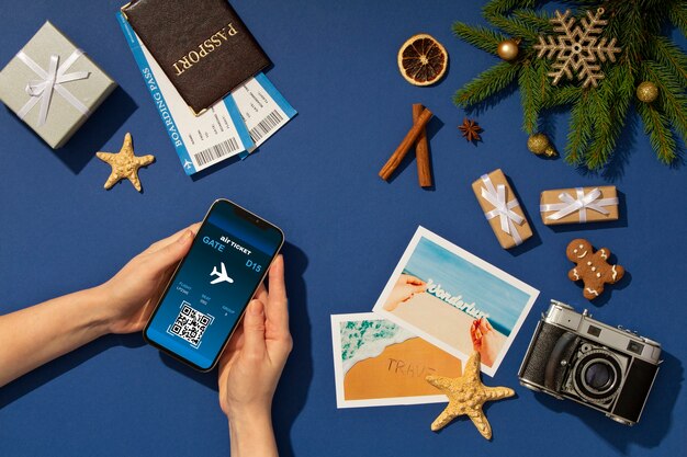 Christmas travel concept with photos