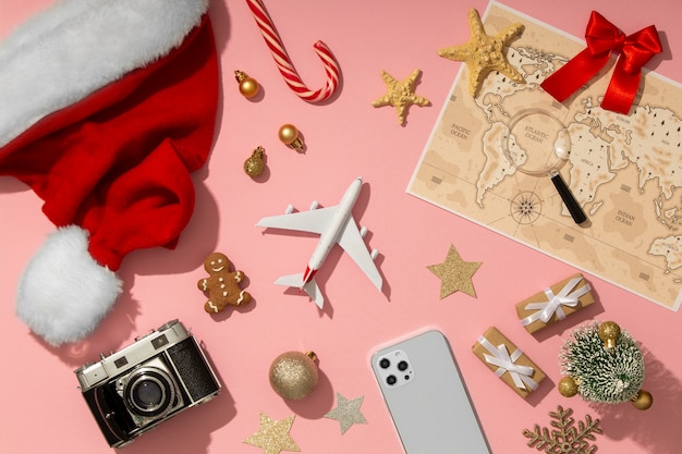 Christmas travel concept with santa hat