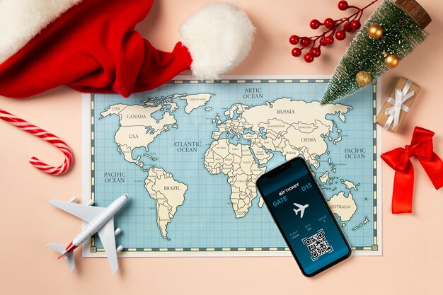 Christmas travel concept with santa hat