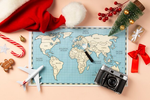 Christmas travel concept with santa hat