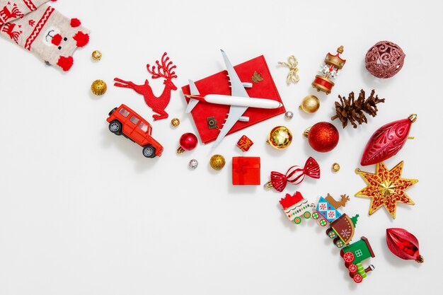 Christmas travel concept with toys