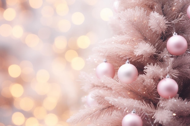 Рождественская елка украшенная карточка фоновый цвет розовый