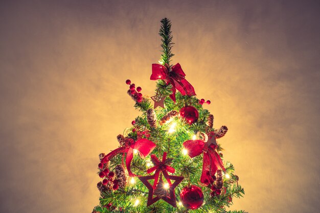 Christmas tree and decorations ( Filtered image processed vintag