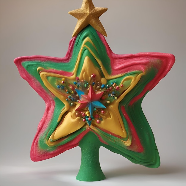 無料写真 灰色の背景に星が付いた粘土で作られたクリスマス ツリー