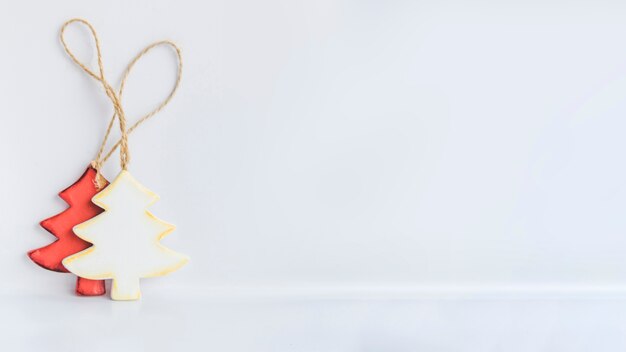 Christmas tree ornaments on white background