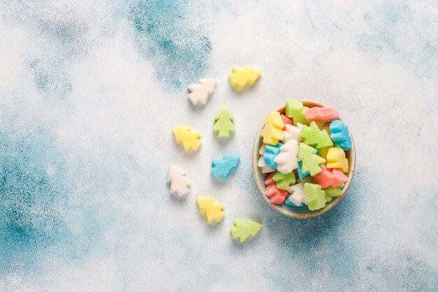 Christmas tree shaped colorful sugars.