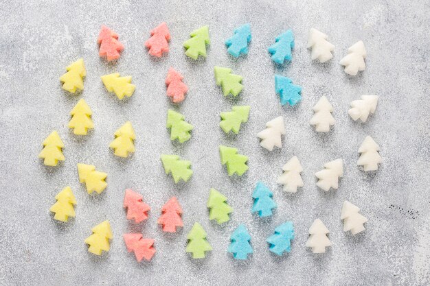 Christmas tree shaped colorful sugars.