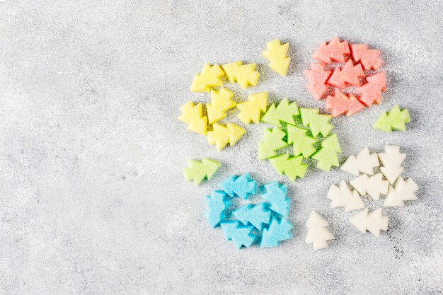 Christmas tree shaped colorful sugars.