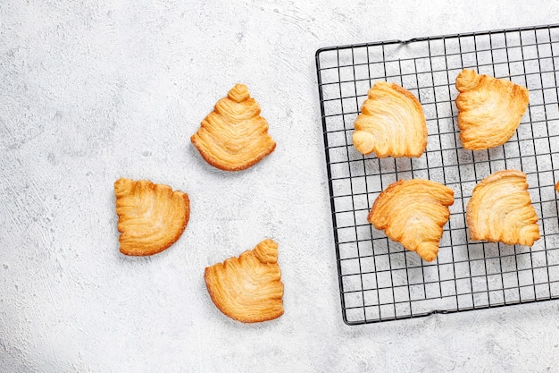 Christmas tree shaped puff pastry cookies.
