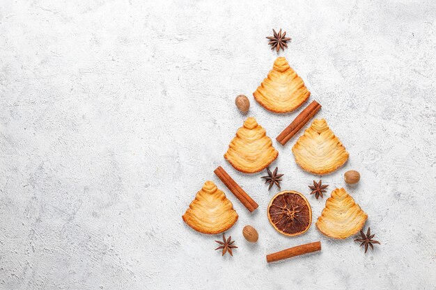 Christmas tree shaped puff pastry cookies.