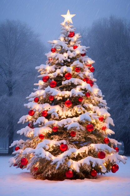 Christmas tree in snowy park