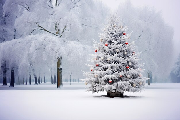 雪に覆われた公園のクリスマス ツリー