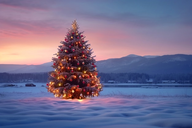 Free photo christmas tree in snowy park