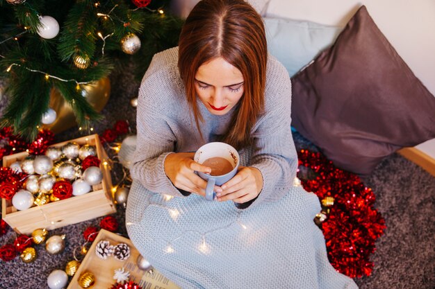 Christmas tree and tea concept