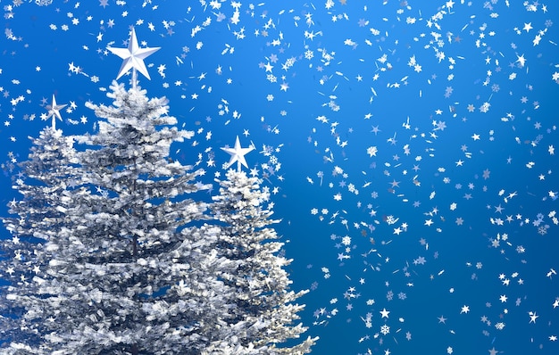 Christmas tree with confetti on a blue backdrop New Year Background