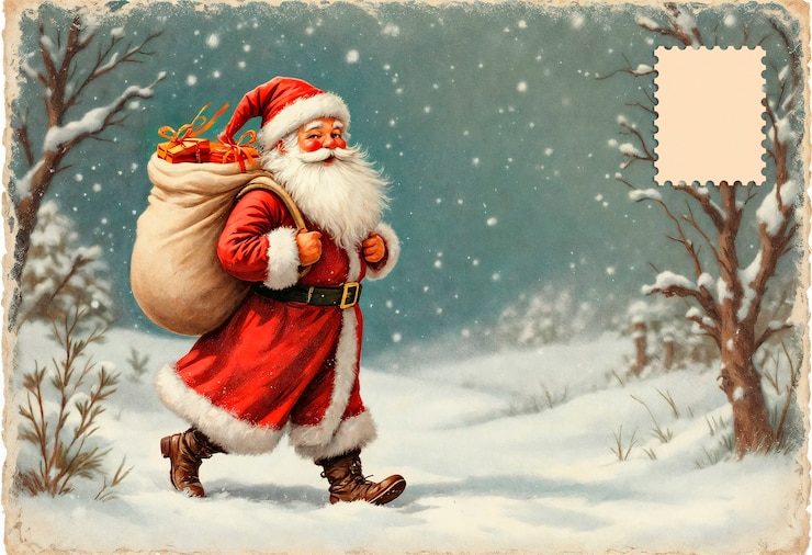 Free Photo christmas vintage postcard illustration