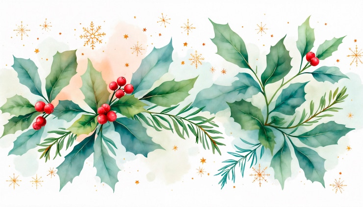 Free Photo christmas watercolor mistletoe illustration
