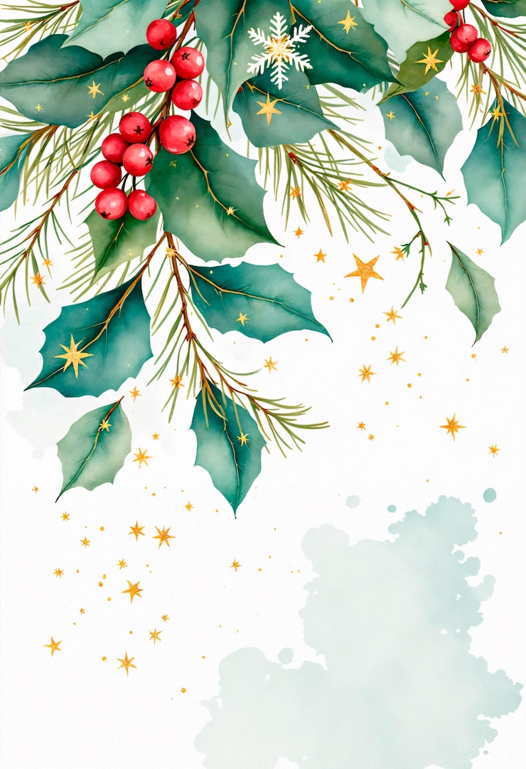 Free Photo christmas watercolor mistletoe illustration