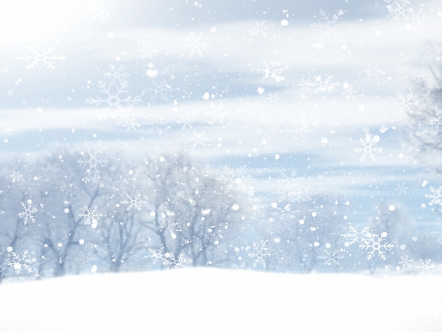 Christmas winter landscape with falling snowflakes design