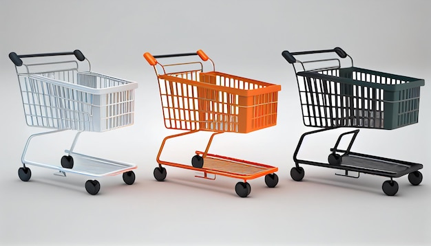 Chrome shopping cart in empty supermarket aisle generative AI
