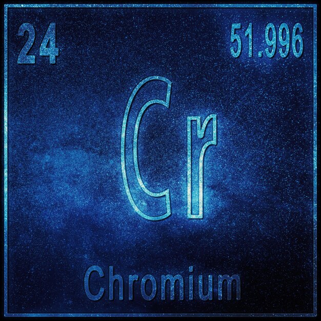 Chromium chemical element, Sign with atomic number and atomic weight, Periodic Table Element