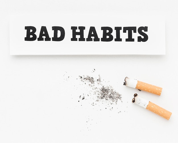 Free photo cigarettes with bad habit message