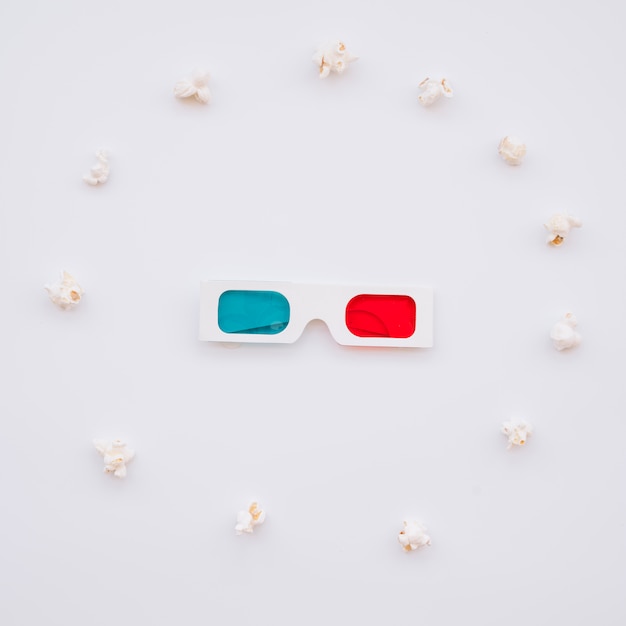 Free photo cinema 3d glasses with popcorns