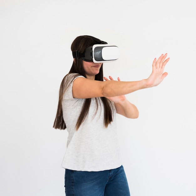 Cinema concept with woman wearing vr glasses