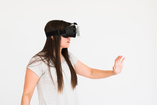 Cinema concept with woman wearing vr glasses