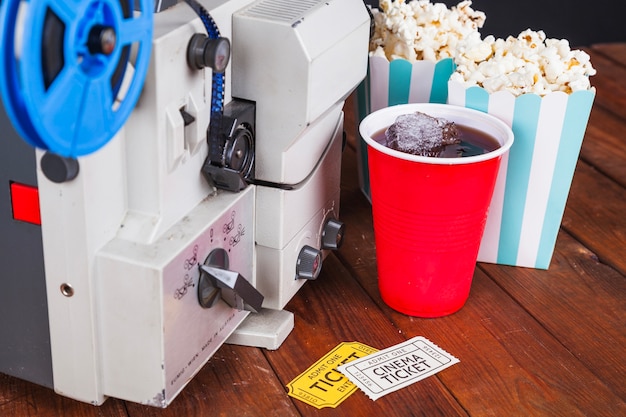 Cinema food near movie projector