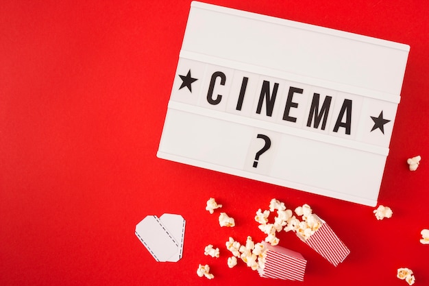Cinema lettering on red background with copy space