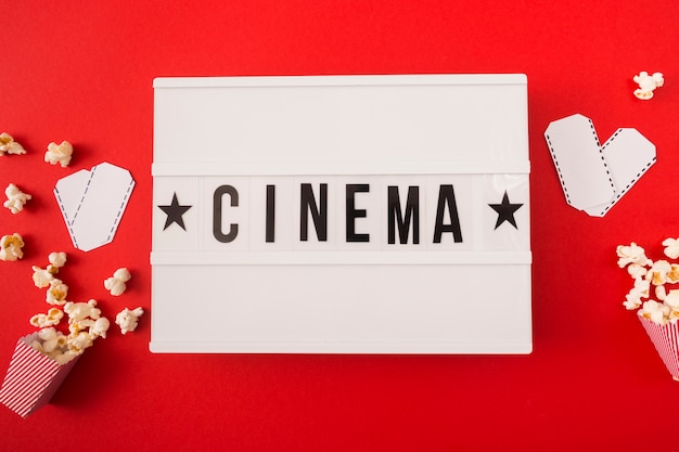 Cinema lettering on red background