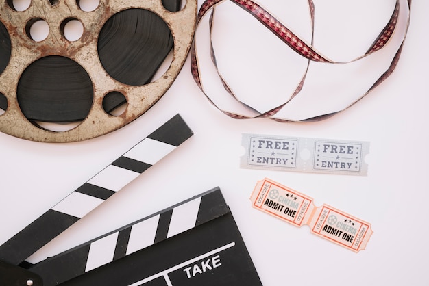 Cinema reel with clapperboard