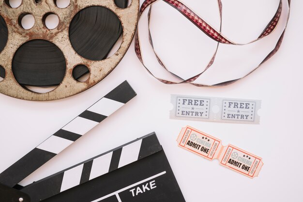 Cinema reel with clapperboard