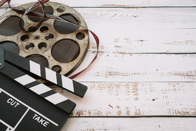 Free photo cinema reel with clapperboard