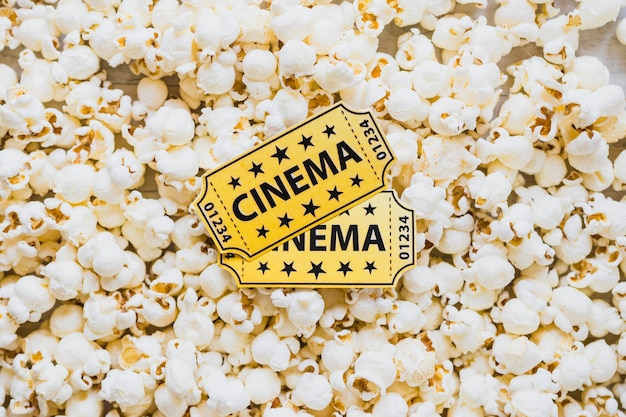 Cinema tickets on crispy popcorn