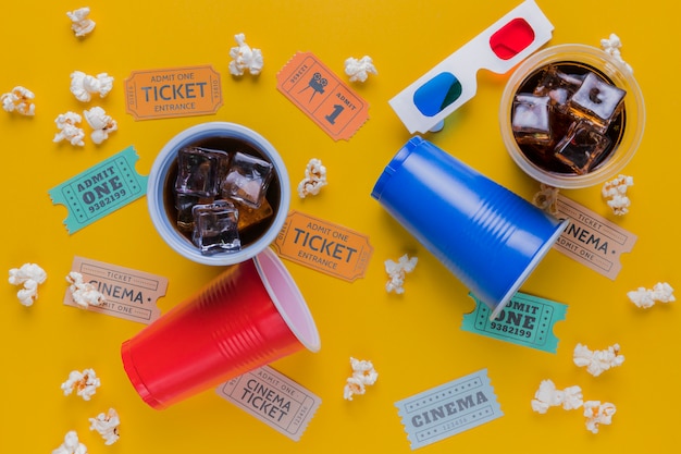Free photo cinema tickets with drinks and popcorns