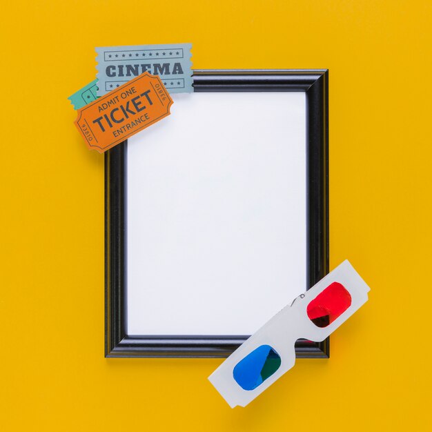 cinema tickets with a frame and 3d glasses