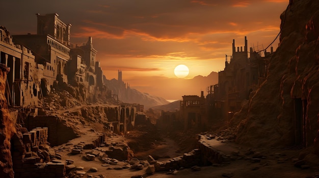 cinematic ancient ruins big city wallpaper