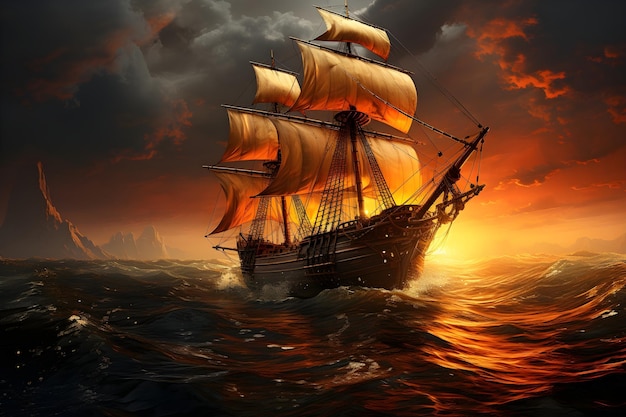 Free photo cinematic fantasy pirate ship background