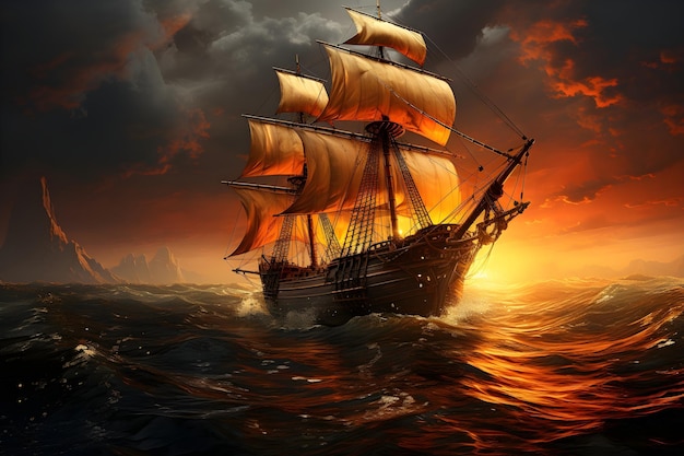 cinematic fantasy pirate ship background