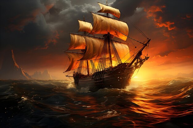 cinematic fantasy pirate ship background