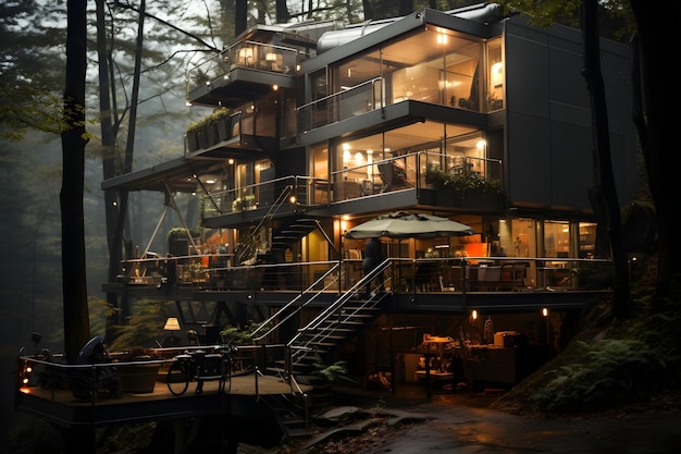 Free photo cinematic futuristic cabin house background