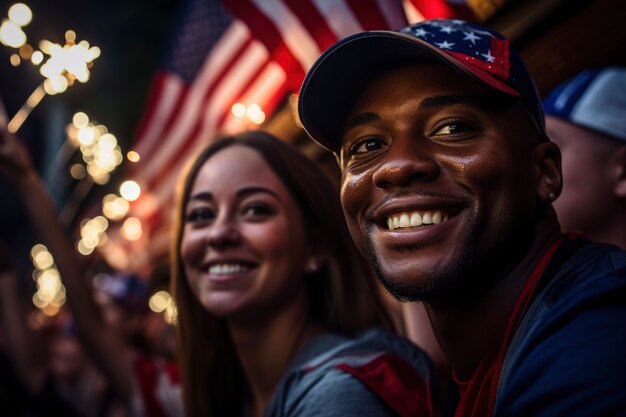 アメリカの独立記念日を祝う幸せな人々の映画