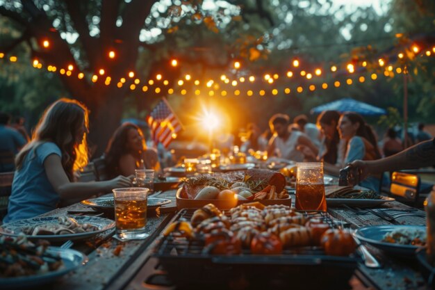 Cinematic of happy people celebrating the american independence day holiday