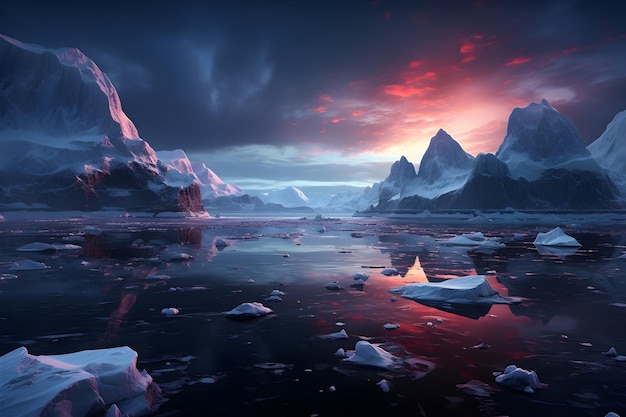 Foto gratuita illuminazione cinematografica del paesaggio antartico