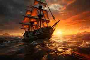 Free photo cinematic pirate ship background