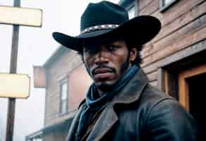 Foto gratuita ritratto cinematografico di un cowboy americano nell'ovest con un cappello