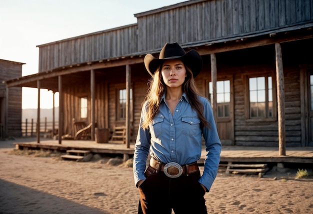 Foto gratuita cinematic portrait of american cowboy in the west with hat