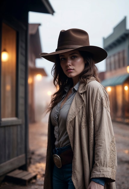 Cinematic portrait of american cowboy in the west with hat